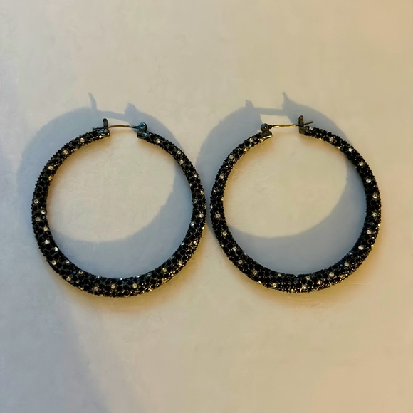 Jewelry - Women’s Black and White Diamond ( stone) Hoop Earrings